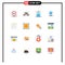 Universal Icon Symbols Group of 16 Modern Flat Colors of notes, summer, baby, pool, diving instructor