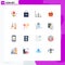 Universal Icon Symbols Group of 16 Modern Flat Colors of startup, release, finance, product release, business