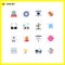 Universal Icon Symbols Group of 16 Modern Flat Colors of view, glasses, analytics, tag, eco label