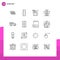 Universal Icon Symbols Group of 16 Modern Outlines of application, shop on wheels, hot, ice cream, office