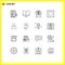 Universal Icon Symbols Group of 16 Modern Outlines of brain, mane, herb, contacts, drug