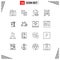 Universal Icon Symbols Group of 16 Modern Outlines of constructing, building, marketing, crane, gong