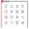 Universal Icon Symbols Group of 16 Modern Outlines of decor, eid, circle, pent, trouser
