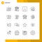 Universal Icon Symbols Group of 16 Modern Outlines of father, data, coordinates, cloud, secure