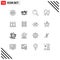 Universal Icon Symbols Group of 16 Modern Outlines of iot, internet, musical, laptop, baby stuff