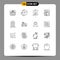 Universal Icon Symbols Group of 16 Modern Outlines of knowledge, a+, diagram, test, power