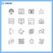 Universal Icon Symbols Group of 16 Modern Outlines of message, bubble, computer, upload, arrows