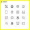 Universal Icon Symbols Group of 16 Modern Outlines of microscope, education, laptop, chemistry, cpu