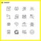 Universal Icon Symbols Group of 16 Modern Outlines of photo, birthday, hand, bengal fire, cross