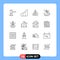 Universal Icon Symbols Group of 16 Modern Outlines of rocket, pay, office blocks, hands, country