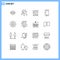 Universal Icon Symbols Group of 16 Modern Outlines of setting, school, baby, cell, house