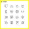 Universal Icon Symbols Group of 16 Modern Outlines of smart phone, star, flow, prize, achievement