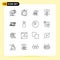 Universal Icon Symbols Group of 16 Modern Outlines of sports, punching box, office, punching bag, vehicle