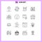 Universal Icon Symbols Group of 16 Modern Outlines of startup, rocket, test, launch, laptop