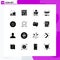 Universal Icon Symbols Group of 16 Modern Solid Glyphs of circle, physics, cart, pendulum, light bulb