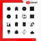 Universal Icon Symbols Group of 16 Modern Solid Glyphs of circle, wireframe, school, grid, help