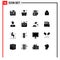 Universal Icon Symbols Group of 16 Modern Solid Glyphs of face, avatar, breakfast, locked, twitter