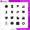 Universal Icon Symbols Group of 16 Modern Solid Glyphs of heart, search, find, resource, magnifier