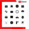 Universal Icon Symbols Group of 16 Modern Solid Glyphs of pool, genetics, web, dna, lock