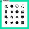 Universal Icon Symbols Group of 16 Modern Solid Glyphs of recycle, junk, compass, deleted, audio