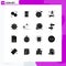 Universal Icon Symbols Group of 16 Modern Solid Glyphs of service, customer support, bulls eye, biology, nature
