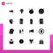Universal Icon Symbols Group of 16 Modern Solid Glyphs of shutdown, power, bulb, on off, giant