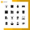 Universal Icon Symbols Group of 16 Modern Solid Glyphs of site, design, cup cake, ram, hardware