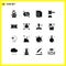 Universal Icon Symbols Group of 16 Modern Solid Glyphs of tools, hammer, multimedia, auction, listing