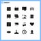 Universal Icon Symbols Group of 16 Modern Solid Glyphs of train, railway, map, maps, gluten