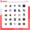 Universal Icon Symbols Group of 25 Modern Filled line Flat Colors of grid, zoom interface, light bulb, zoom in, bundle