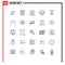 Universal Icon Symbols Group of 25 Modern Lines of ball, star, file, important, juice glass