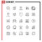 Universal Icon Symbols Group of 25 Modern Lines of identity, brand, compass, gear, cash