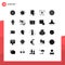 Universal Icon Symbols Group of 25 Modern Solid Glyphs of food, internet, festival, global, computing