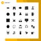 Universal Icon Symbols Group of 25 Modern Solid Glyphs of layout, design, fortress, book, wool