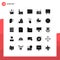 Universal Icon Symbols Group of 25 Modern Solid Glyphs of maps, message, admin, inbox, terminal