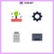 Universal Icon Symbols Group of 4 Modern Flat Icons of blowing, delete, winter, interface, trash
