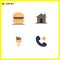 Universal Icon Symbols Group of 4 Modern Flat Icons of burger, house, food, chimney, meal