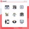 Universal Icon Symbols Group of 9 Modern Filledline Flat Colors of glass, cart, instagram, shopping, trolly