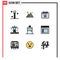 Universal Icon Symbols Group of 9 Modern Filledline Flat Colors of page, sport, birthday, person, business