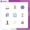 Universal Icon Symbols Group of 9 Modern Flat Colors of address, list, internet, documents, checklist