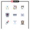 Universal Icon Symbols Group of 9 Modern Flat Colors of credit, protection, sketch, insurance, game