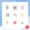 Universal Icon Symbols Group of 9 Modern Flat Colors of hotel, mail, coding, love, box