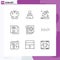 Universal Icon Symbols Group of 9 Modern Outlines of coding, menu, drop, food, cafe