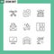 Universal Icon Symbols Group of 9 Modern Outlines of collage, hydrogen, headphone, formula, love