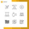 Universal Icon Symbols Group of 9 Modern Outlines of human, body, setting, avatar, rings