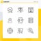 Universal Icon Symbols Group of 9 Modern Outlines of human, choosing, programming, choice, method