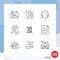 Universal Icon Symbols Group of 9 Modern Outlines of money, book, ball, yuan, currency
