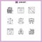 Universal Icon Symbols Group of 9 Modern Outlines of programing, development, office, design, diagonal