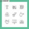 Universal Icon Symbols Group of 9 Modern Outlines of search, construction, phone, city, summer