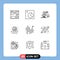 Universal Icon Symbols Group of 9 Modern Outlines of sine, ribbon, consultation, quality badge, support